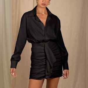 Rayana Bacha Ipanema Mini Dress Black Size 36 NEW Long Sleeve Draped Front